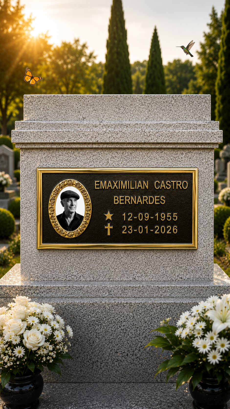 PLACA DE HOMENAGEM TRADICIONAL ESPECIAL BRONZE 1 PESSOA — exemplo de peça pronta, com nome e datas de demonstração